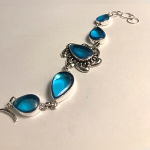Blue Topaz Stamped 925 Sterling Silver Bracelet